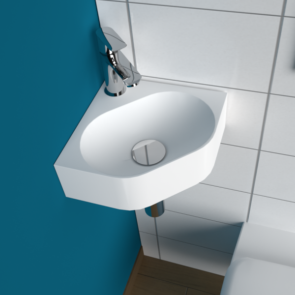 Petit lave mains d'angle blanc brillant à suspendre