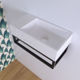 Meuble lave-mains d'angle JAZZ 30,5cm 1 porte laqué avec vasque Ceramyl -  DECOTEC