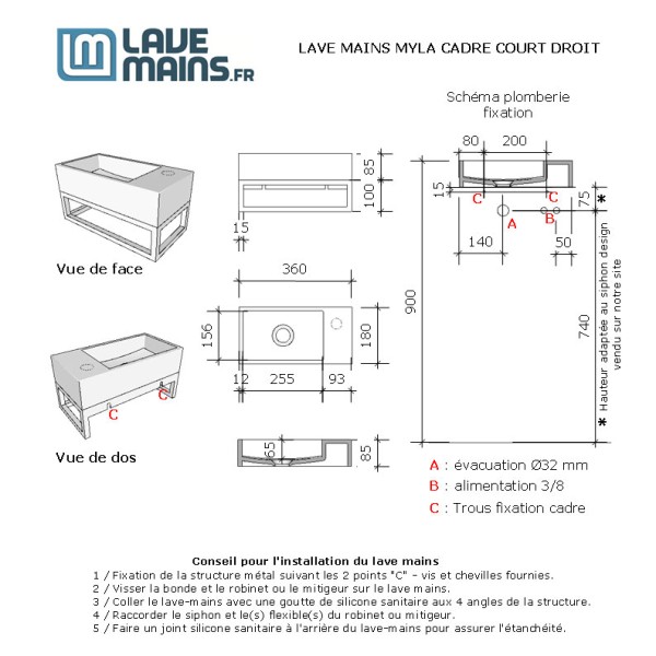 Lave-mains Myla Cadre Blanc 36x18 cm