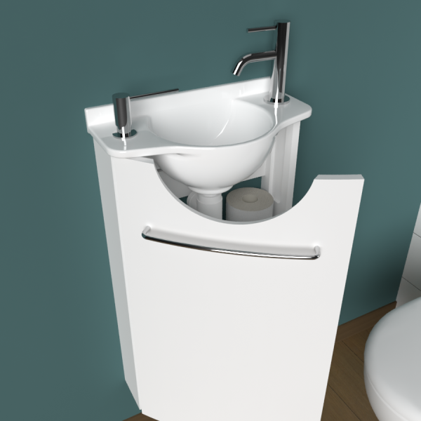 Petit lavabo WC avec meuble à suspendre - Solo brillant ou mat blanc