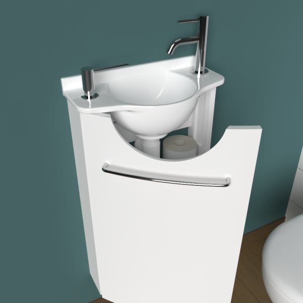 Lave-mains d'angle complet pour WC avec meuble design blanc