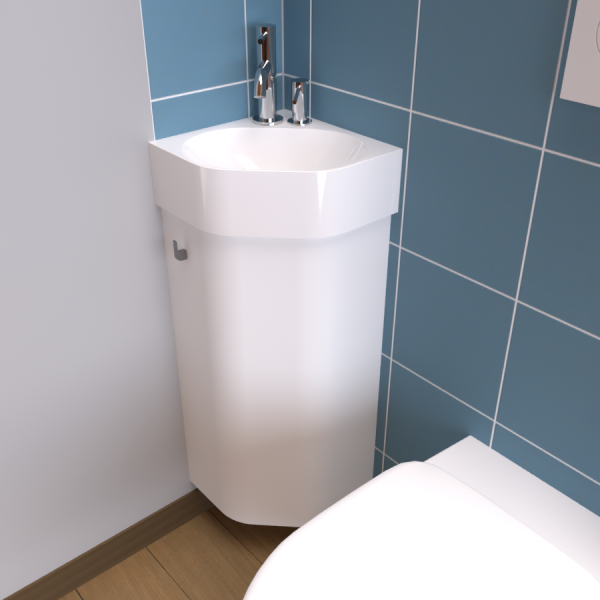 Petit lavabo d'angle WC avec meuble suspendu au mur