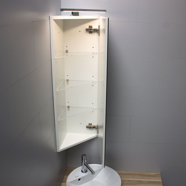 Miroir d'angle avec rangement pour WC ou salle de bain. Made in France