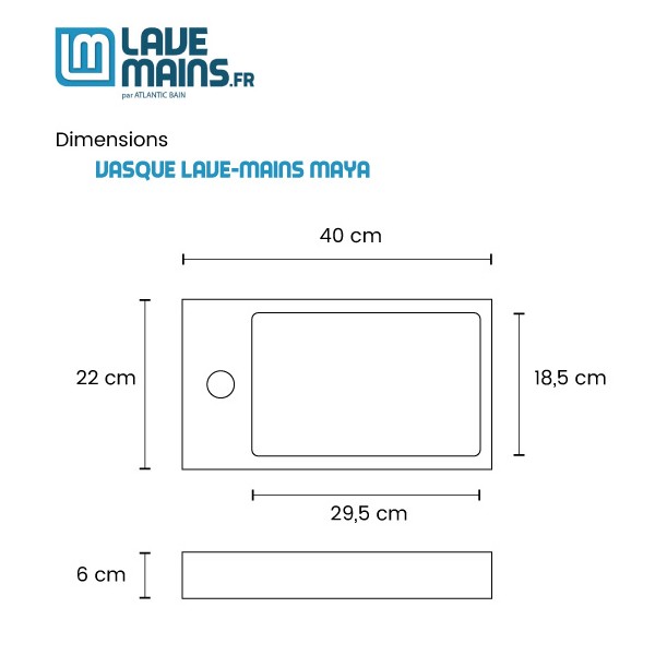 Lave-mains Maya cadre blanc 40x22 cm