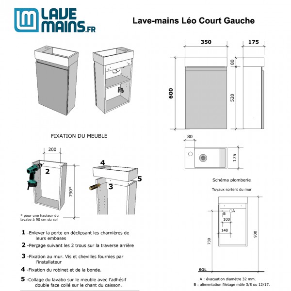 Lave-mains Léo Court Gauche