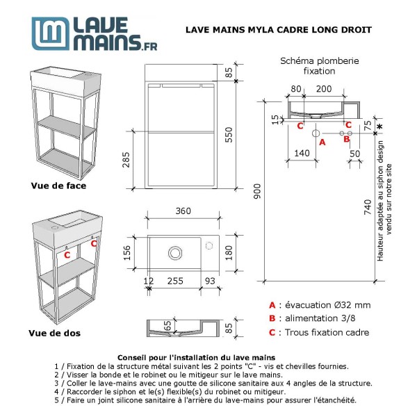 Lave-mains Myla Cadre Long Blanc