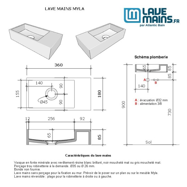 Lave-mains Myla gris à poser sur plan