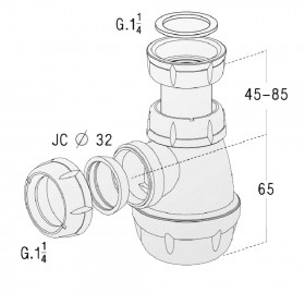 Bonde universelle et siphon pour vasque, D. 65 mm