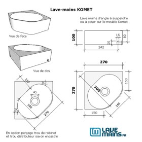 Pack lave-mains d'angle Komet blanc brillant