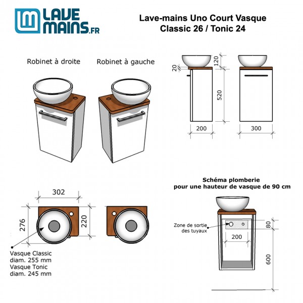 Lave-mains Uno Court Bol Inox