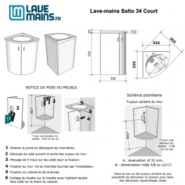 Lave-mains d'angle Salto Court Couleur