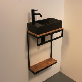 Petit lave mains Léo noir mat profondeur 17.5 cm sur structure ouverte à suspendre