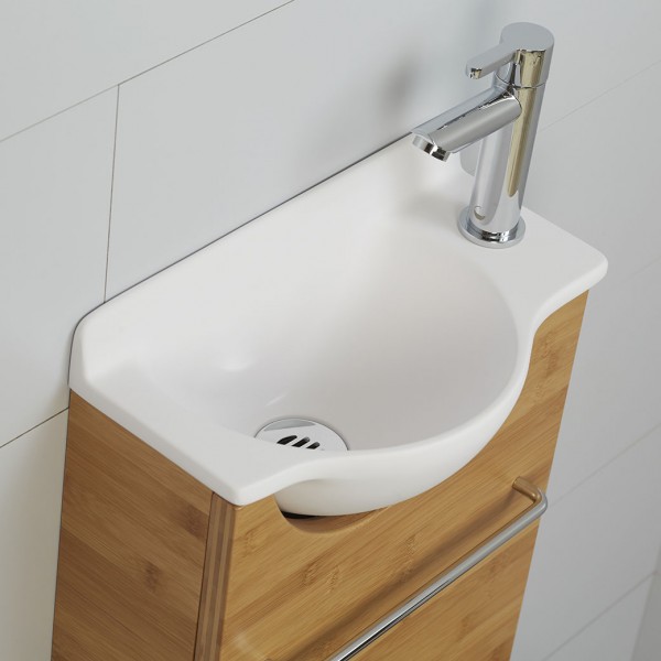Meuble lave-mains bois et vasque en résine blanche, 44cm, Mini