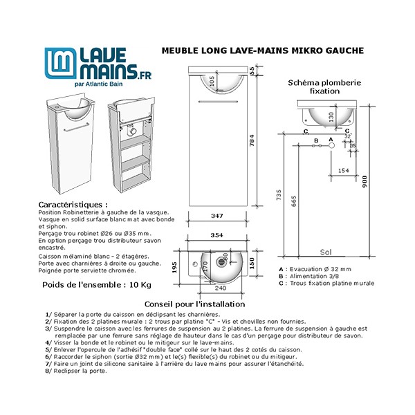 Meuble Long chêne Lave-mains Mikro Gauche