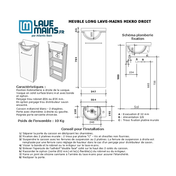 Meuble Long chêne Lave-mains Mikro Droit