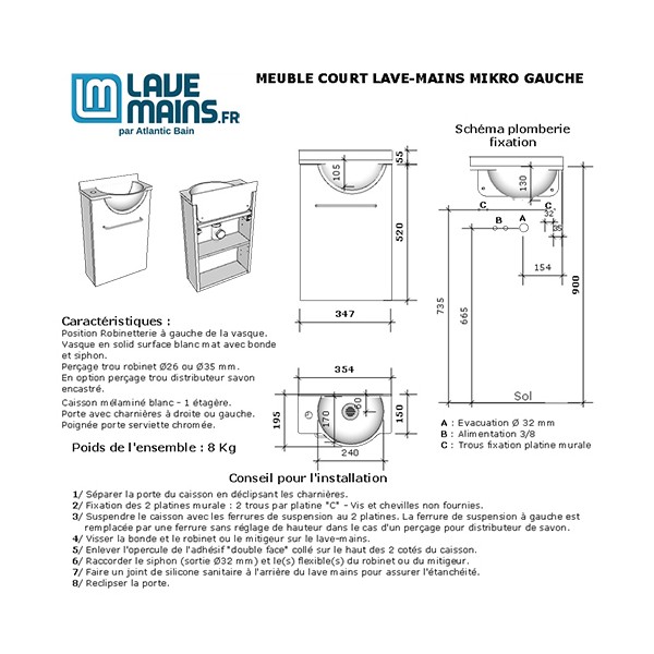 Pack Meuble Court Lave-mains Mikro Gauche