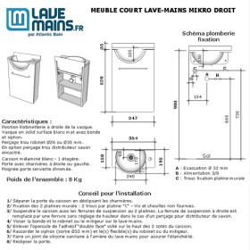 Meuble Court couleur RAL Lave-mains Mikro Droit