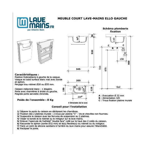 Pack Meuble Court Lave-mains Ello Gauche