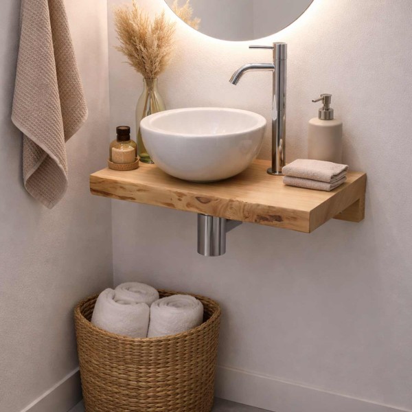 Lave-mains bol blanc Wood Frêne Long