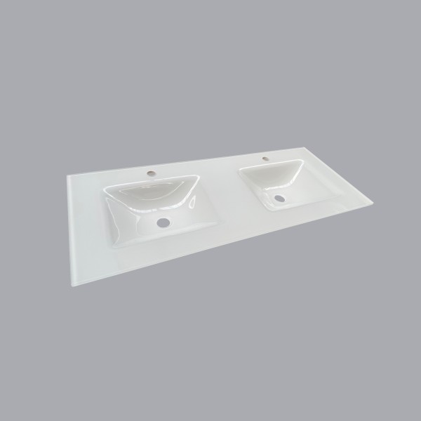 plan toilette verre double vasques rectangle  thermoformées  largeur 120 cm