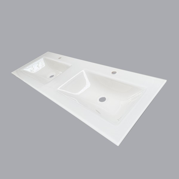 plan toilette verre double vasques rectangle thermoformées  largeur 140 cm