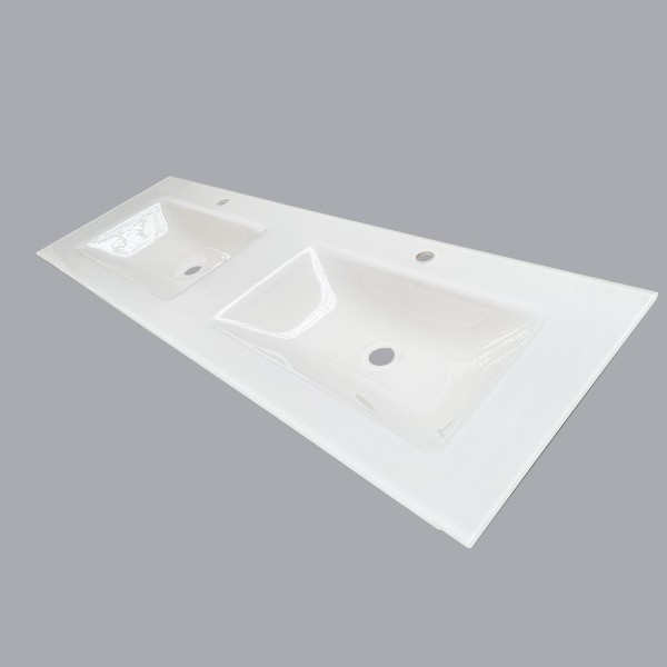 plan toilette verre double vasques rectangle thermoformées  largeur 150 cm