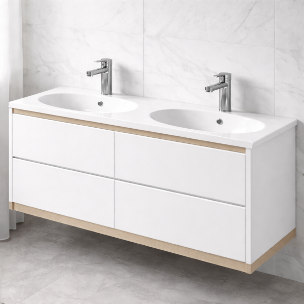 Plan verre double vasque ovale 140 cm