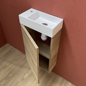 petit meuble lave main 36 x 18 cm - caisson 1 porte chêne halifax naturel