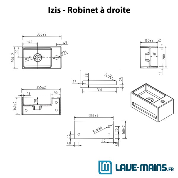 Lave-mains Izis blanc mat