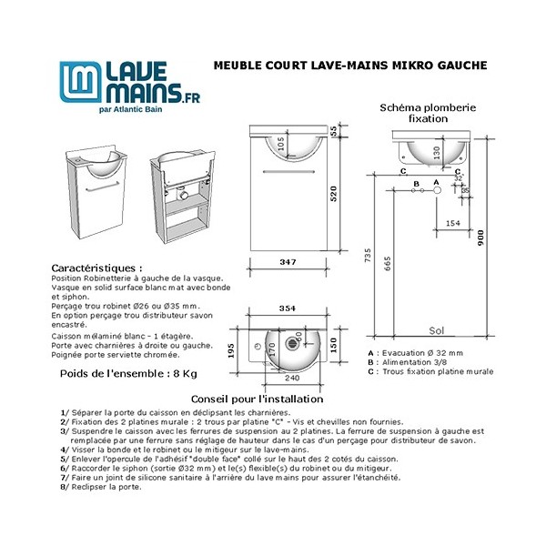 Meuble Court Halifax Lave-mains Mikro Gauche
