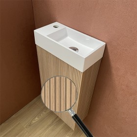 petit meuble lave main 36 x 18 cm - caisson 1 porte lamellé bois vertical