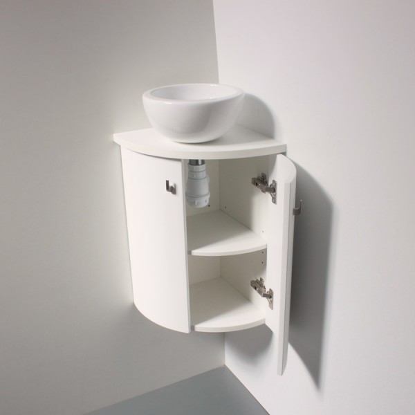 Lave-mains d'angle complet pour WC avec meuble design blanc