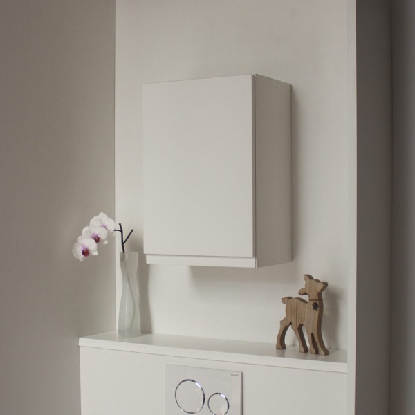 Meuble avec porte au choix à suspendre au mur. Rangement pour WC