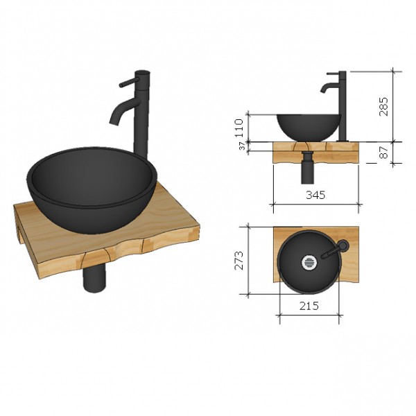 Lave-mains bol blanc Wood Frêne