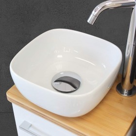 Lave mains Glam en céramique blanc brillant à poser sur un plan ou un meuble WC