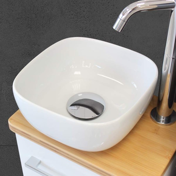 Lave mains Glam en céramique blanc brillant à poser sur un plan ou un meuble WC