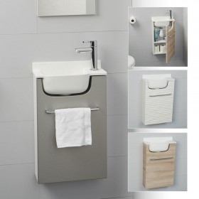 Le plus petit lave mains avec meuble à suspendre profondeur 15 cm