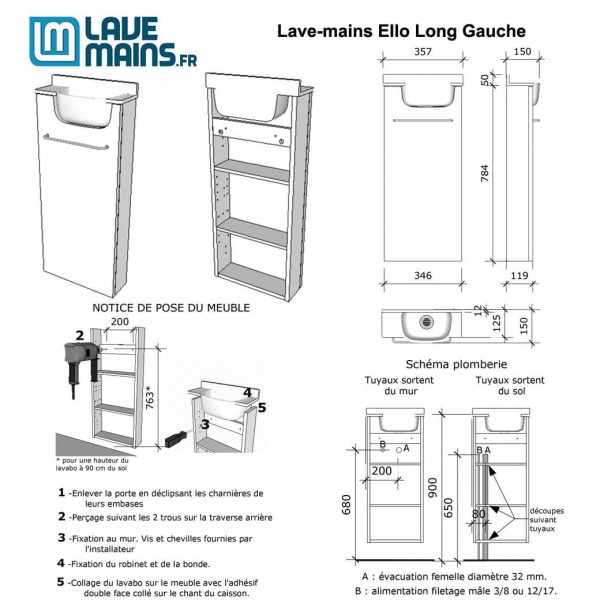 Lave-mains Ello Long Gauche