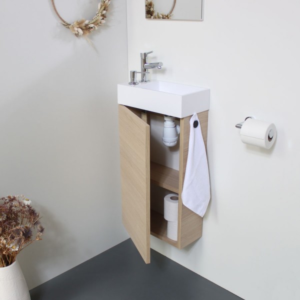 Petit meuble WC : Lave main Myla Chêne