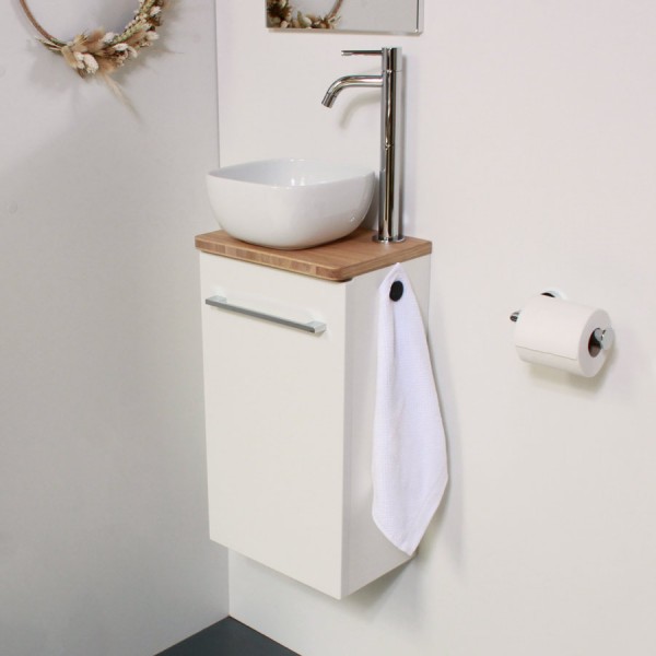 Petit meuble WC : Lave main Uno Court Glam blanc
