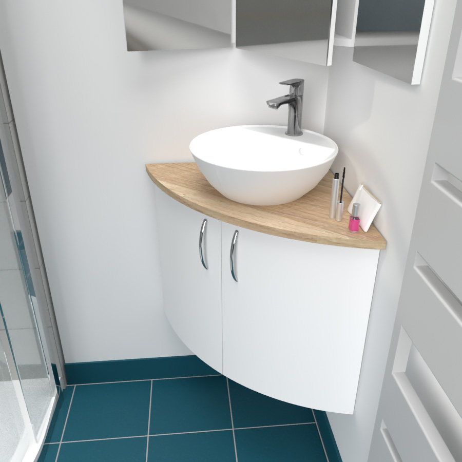 Petit lavabo d'angle WC avec meuble suspendu au mur